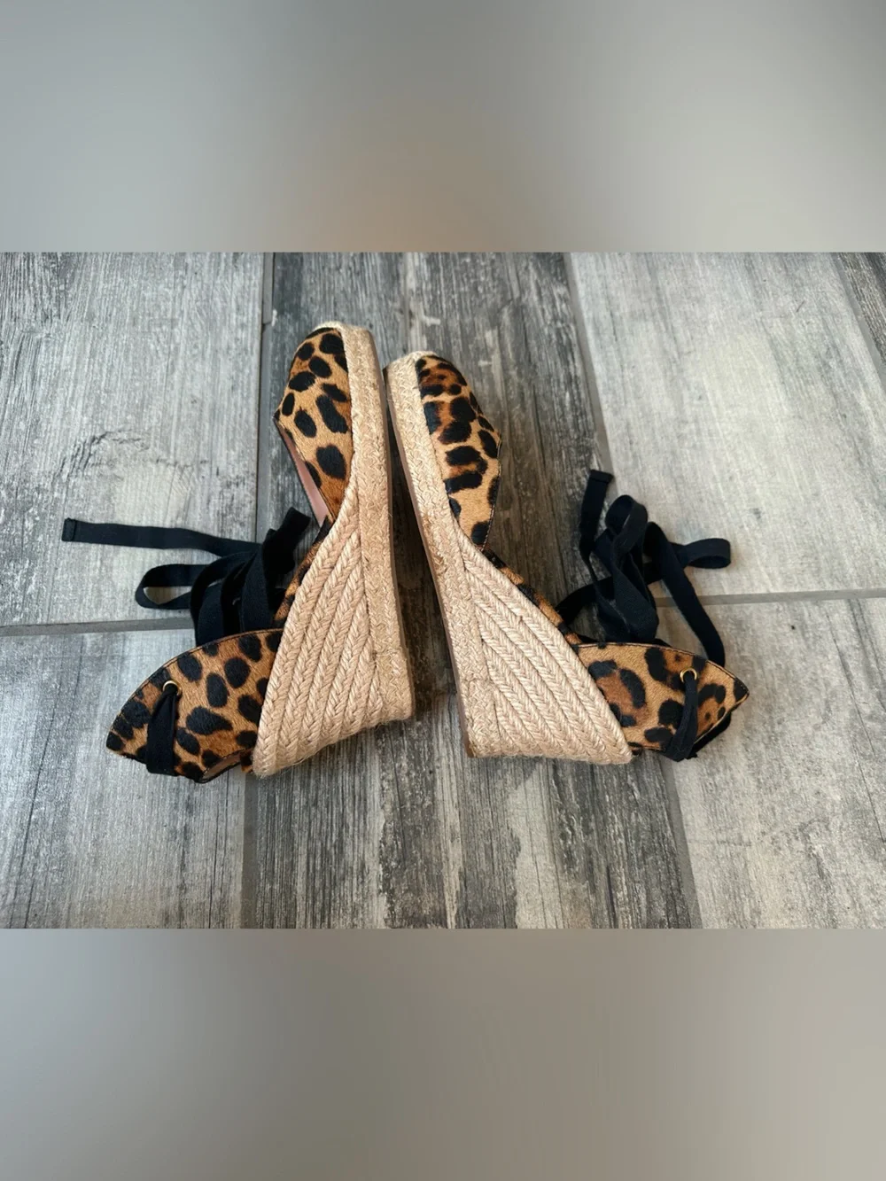 NEW J Crew Hutton Leopard Ankle wrap espadrille wedges Size 7